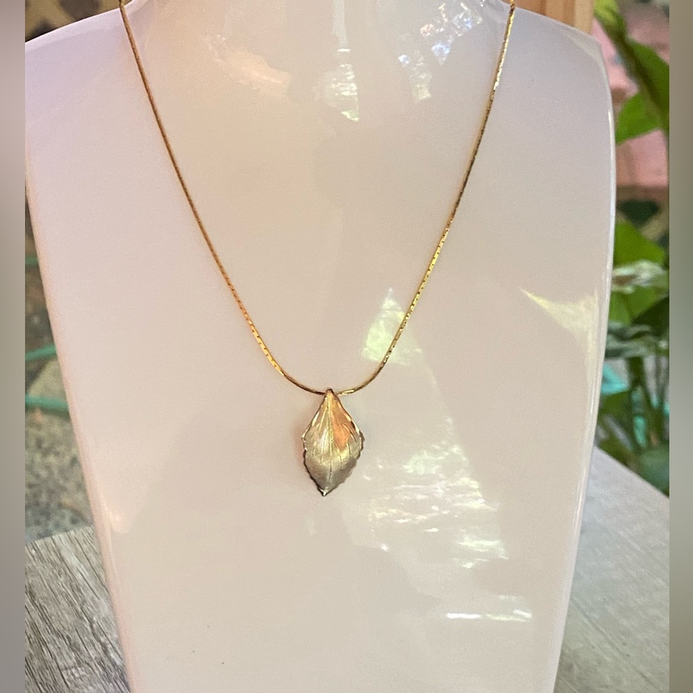 Gold leaf necklace, 16” chain